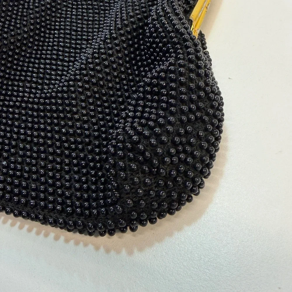 Beaded Evening Bag Small Black Vintage Kiss Lock Frame Purse Retro Glam Coquette
